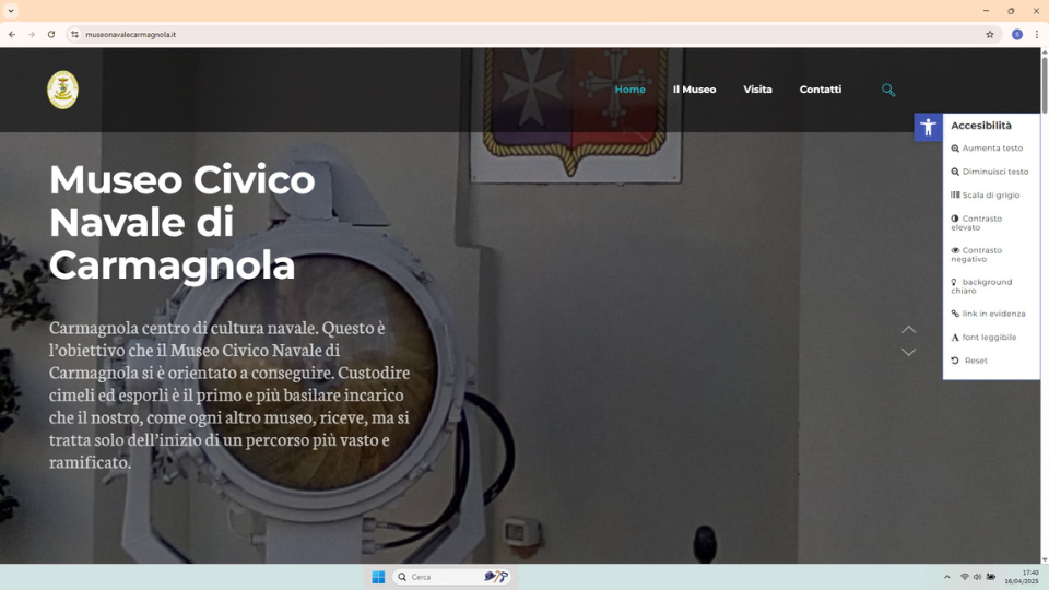 Sito accessibile sviluppato da Spazio Geco per il Museo Civico Navale di Carmagnola